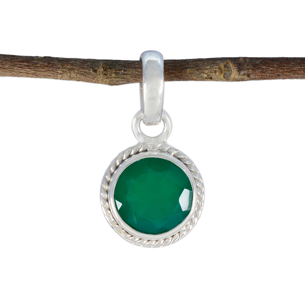 Green Onyx Whisper-thin Mexican Sterling Silver Solitaire Green Pendant Huvudsaklig produktbild