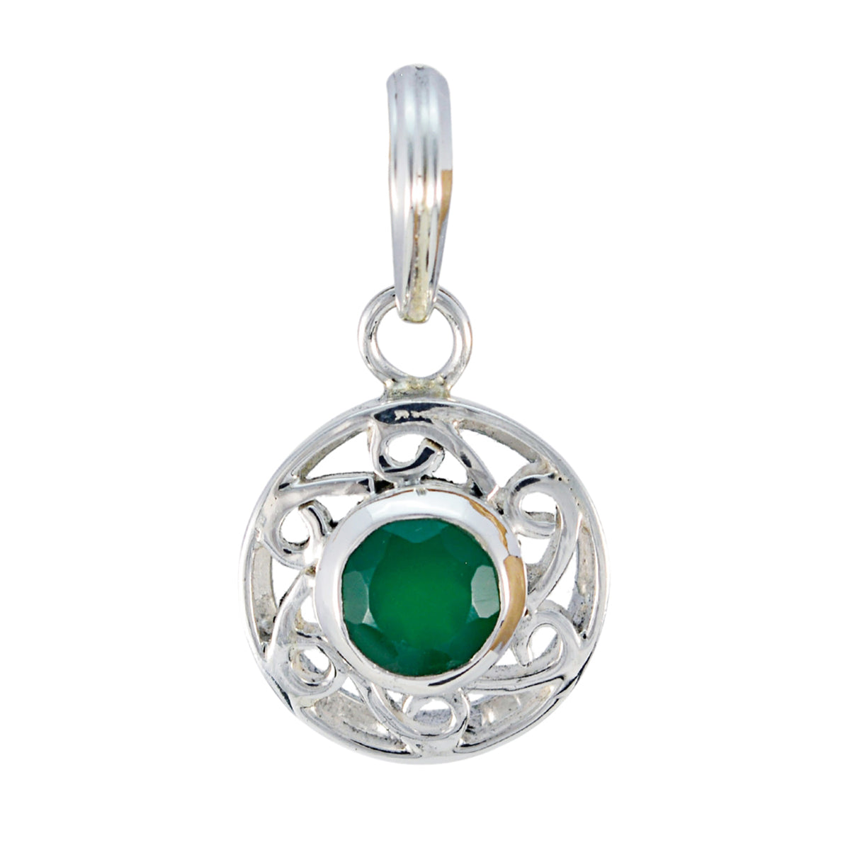 Green onyx Whisper-thin French Silver Solitaire Green Pendant
