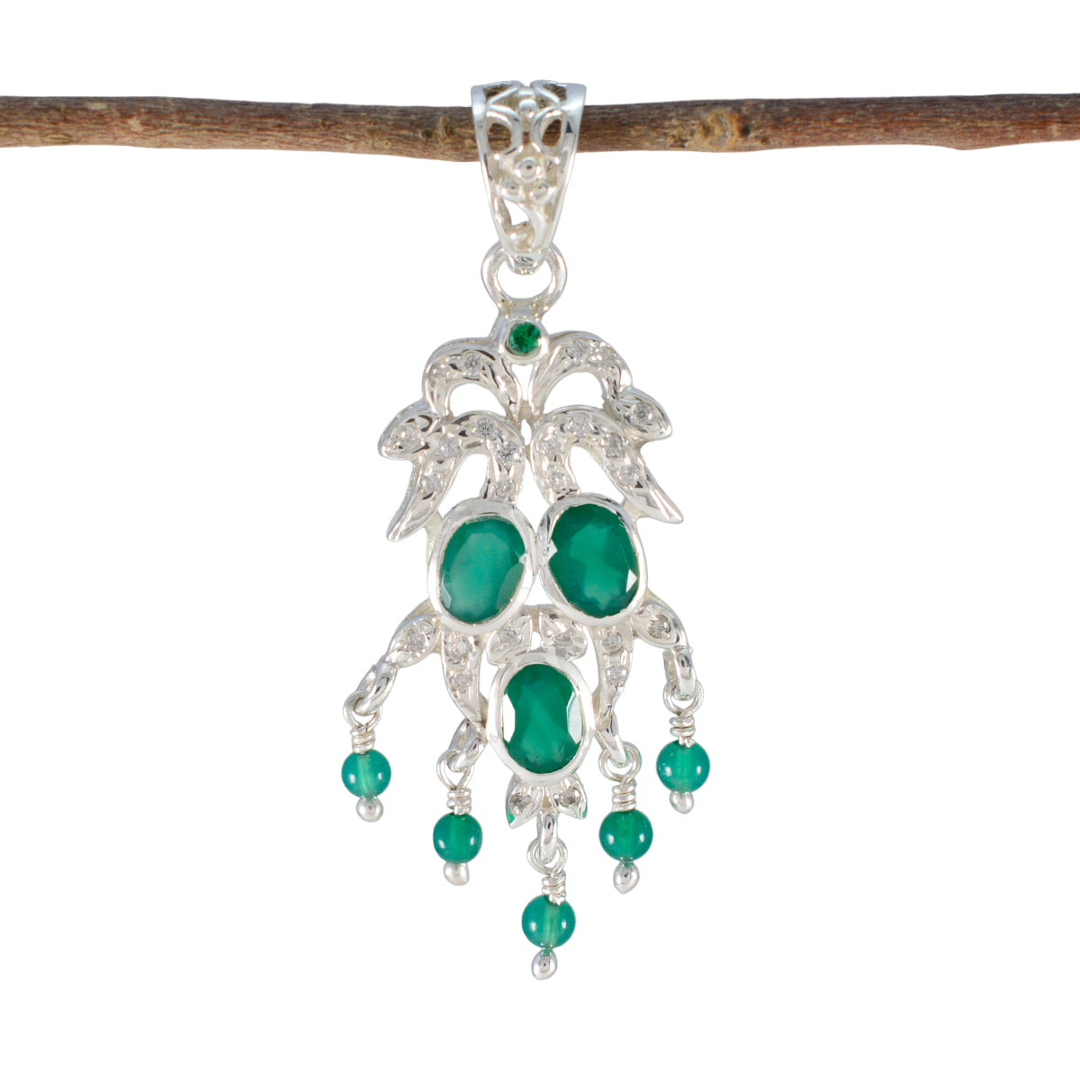 Green Onyx Featherlight Middle Eastern Sterling Silver multiple Green Pendant Главное изображение товара