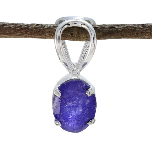 Indian Blue Sapphire Elegant Korean Silver Solitaire Blue Pendant