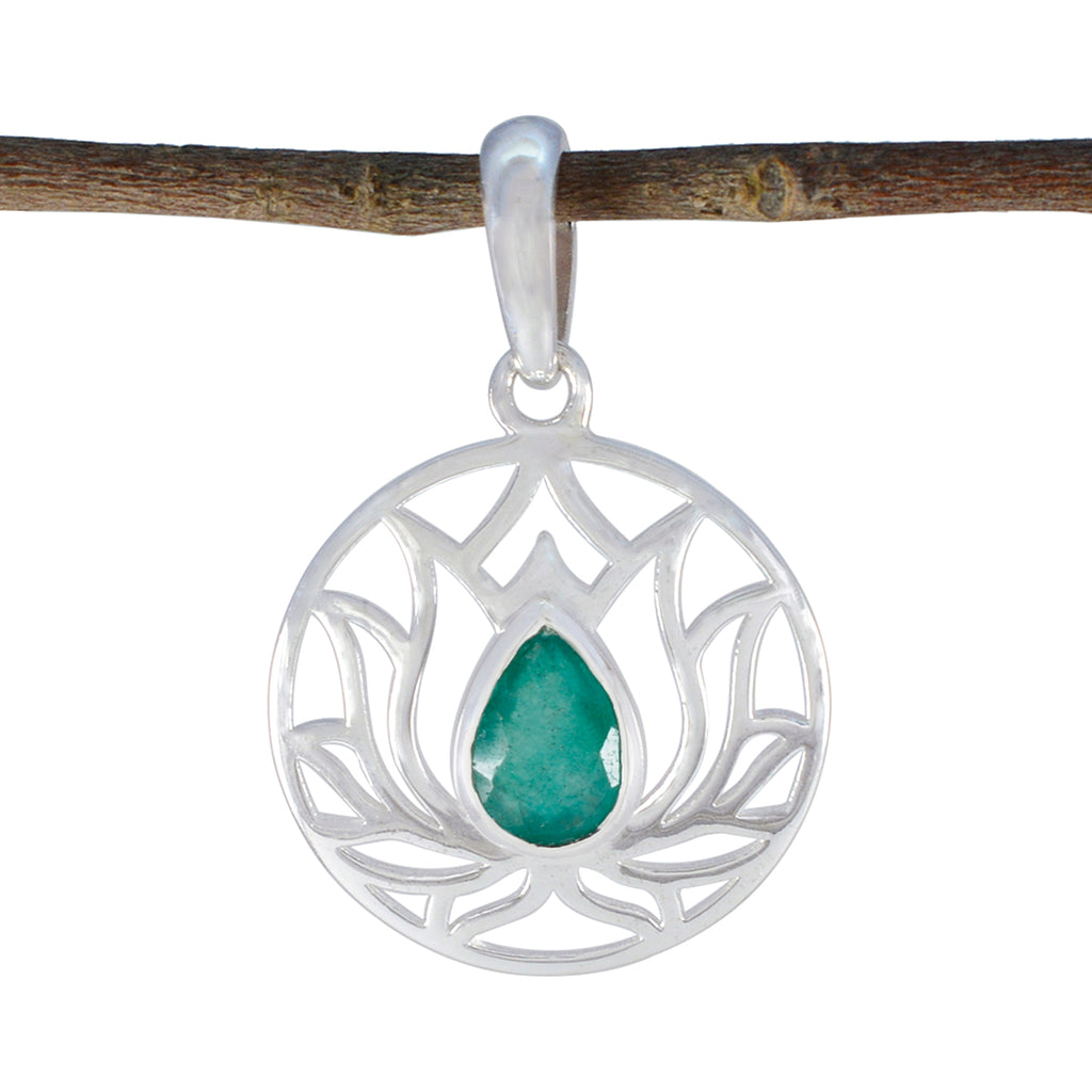 Indian Emerald Dainty Spanish 925 Silver Solitaire Green Pendant