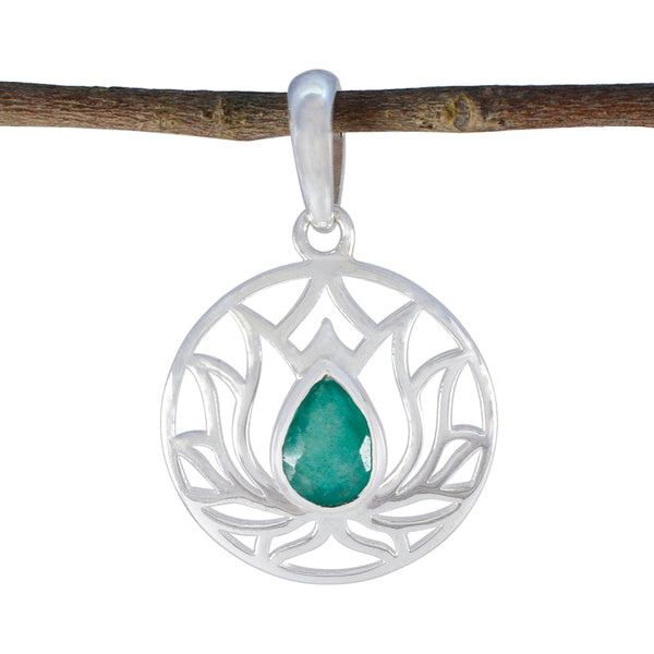 Indian Emerald Dainty Spanish 925 Silver Solitaire Green Pendant