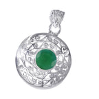 Indian Emerald Statement French 925 Silver Solitaire Luisa antique Green Pendant Jewelry