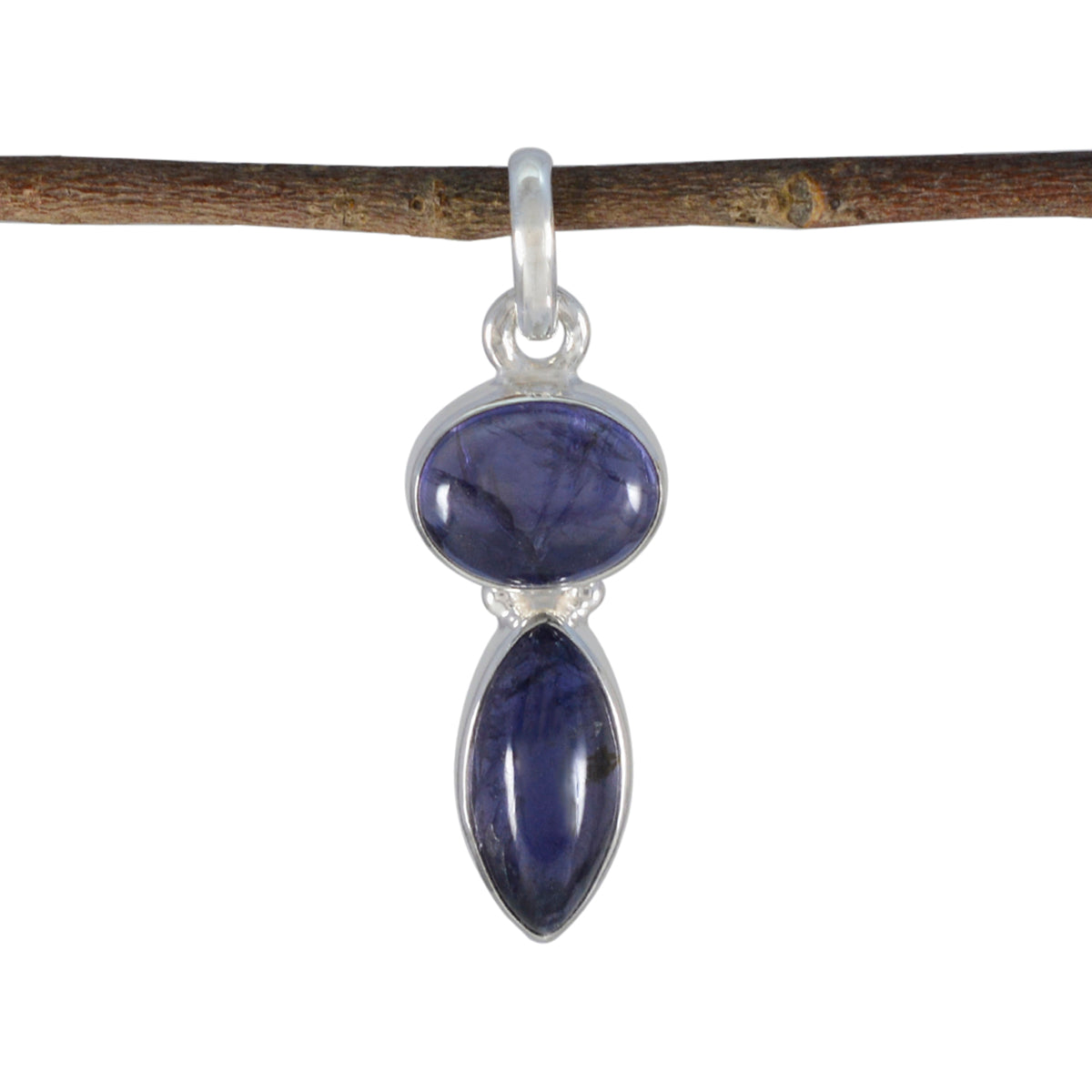 Iolite Whisper-thin Mexican 92.5 Silver Toi et Moi Blue Pendant
