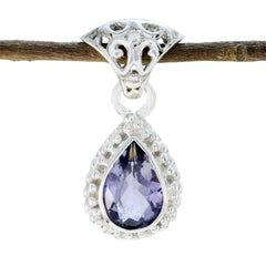 Iolite Featherlight Moroccan 92.5 Silver Solitaire Blue Pendant