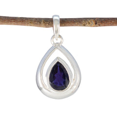 Iolite Delicate Italian 925 Silver Solitaire Blue Pendant