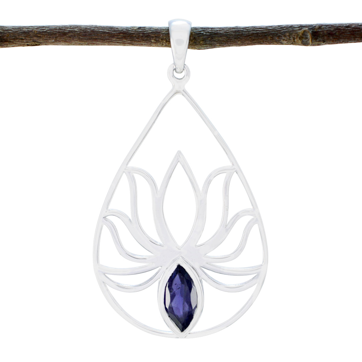 Iolite Dainty Italian Silver Solitaire Blue Pendant