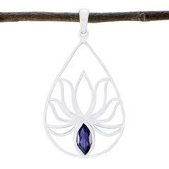 Iolite Dainty Italian Silver Solitaire Blue Pendant