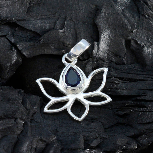 Iolite Delicate French Sterling Silver Solitaire Hazel Rope-Wire Blue Pendant Jewellery