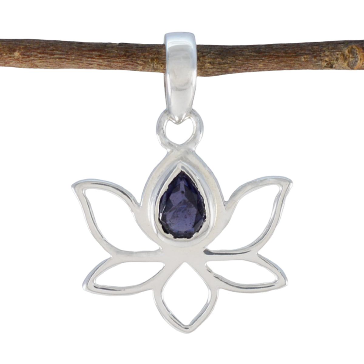 Iolite Delicate French Sterling Silver Solitaire Blue Pendant Image principale du produit