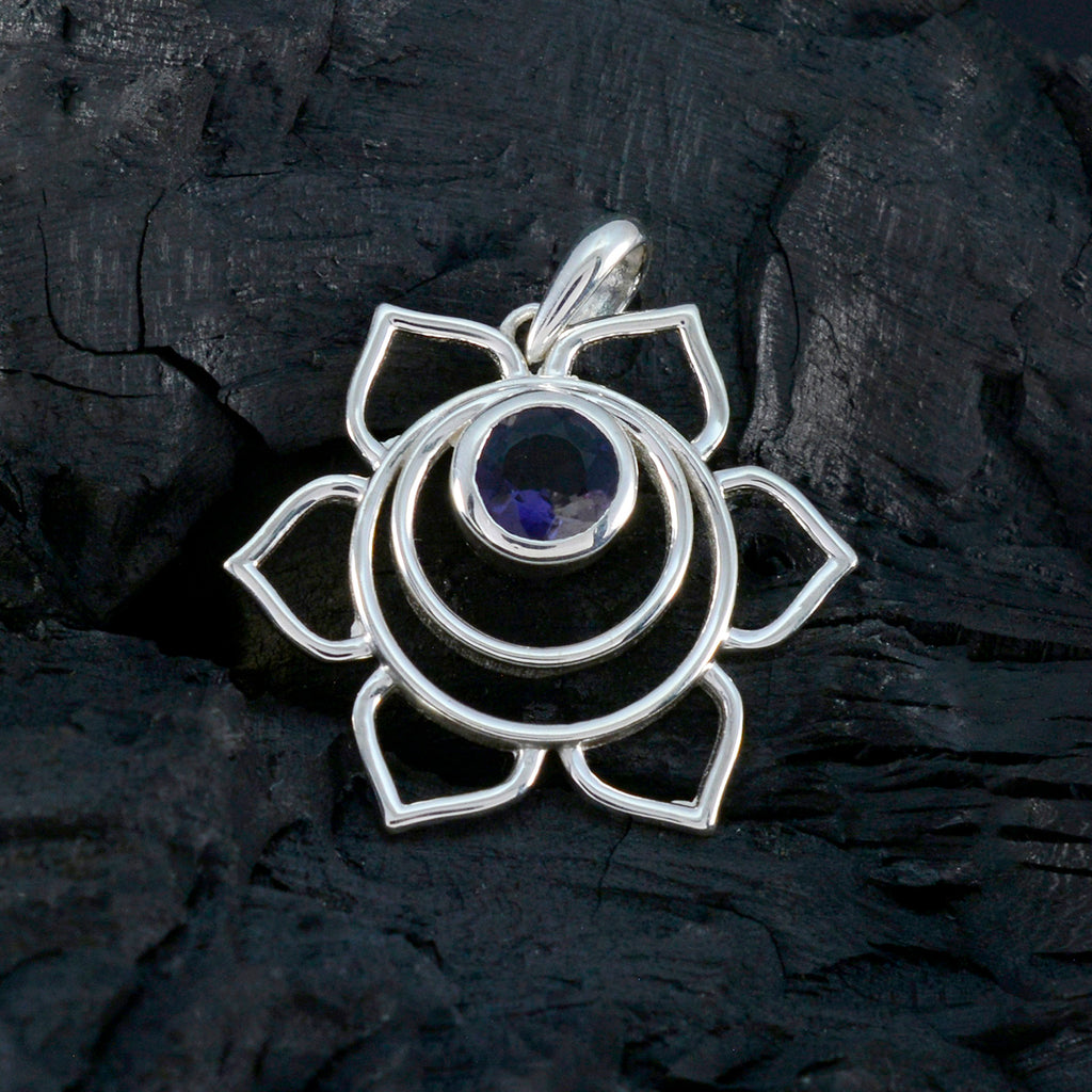 Iolite Dainty Italian 925 Silver Solitaire Ida Rope-Wire Blue Pendant Jewelry