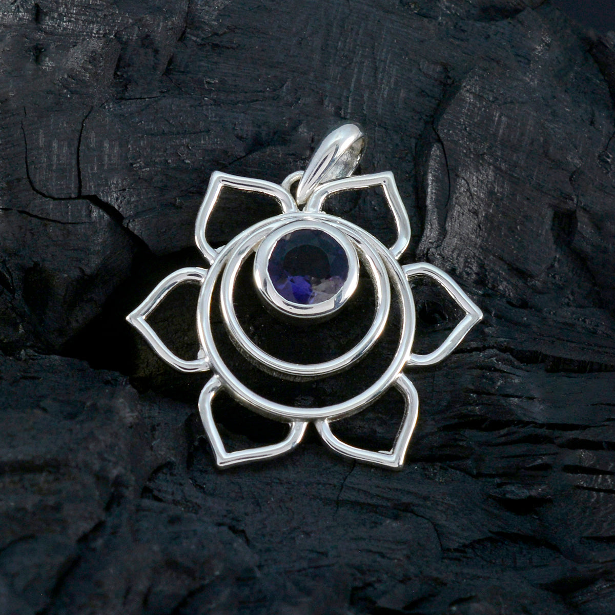 Iolite Dainty Italian 925 Silver Solitaire Ida Rope-Wire Blue Pendant Jewelry