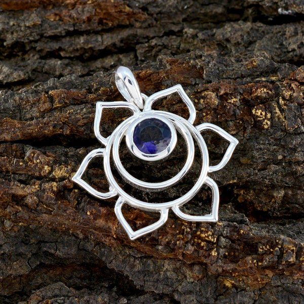 Iolite Dainty Italian 925 Silver Solitaire Ida Rope-Wire Blue Pendant Jewelry