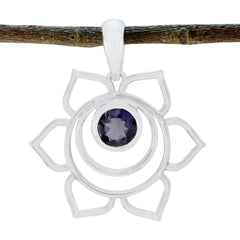 Iolite Dainty Italian 925 Silver Solitaire Blue Pendant