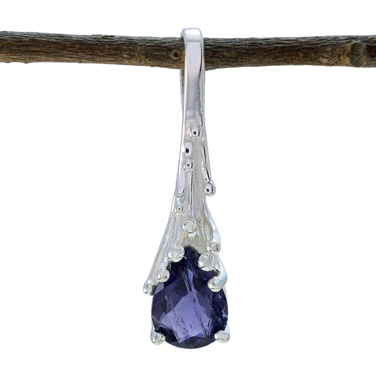 Iolite Delicate French 92.5 Silver Solitaire Blue Pendant Hoofdafbeelding