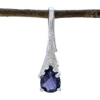 Iolite Delicate French 92.5 Silver Solitaire Blue Pendant