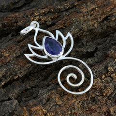 Iolite Dainty French 92.5 Silver Solitaire Dayana Rope-Wire Blue Pendant Jewellery