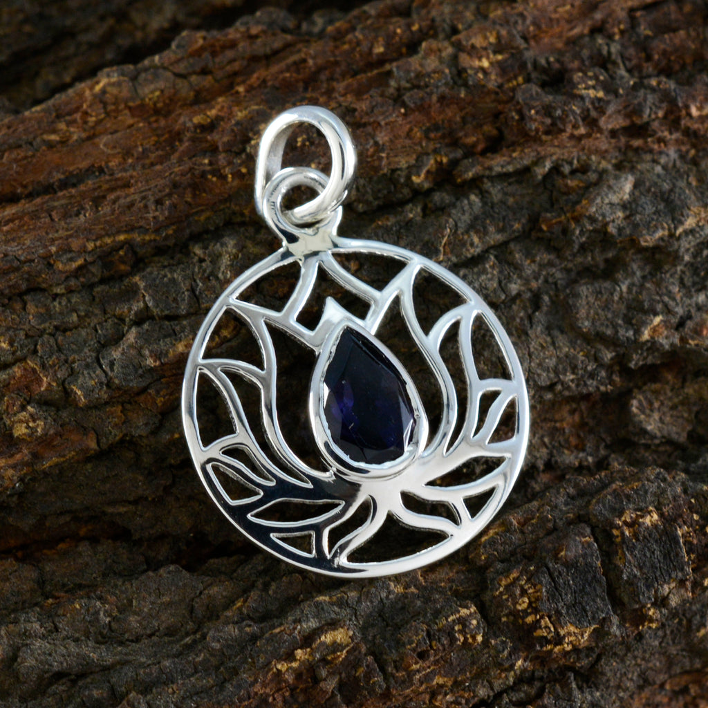 Iolite Dainty French 92.5 Silver Solitaire Charlotte Rope-Wire Blue Pendant Jewellery