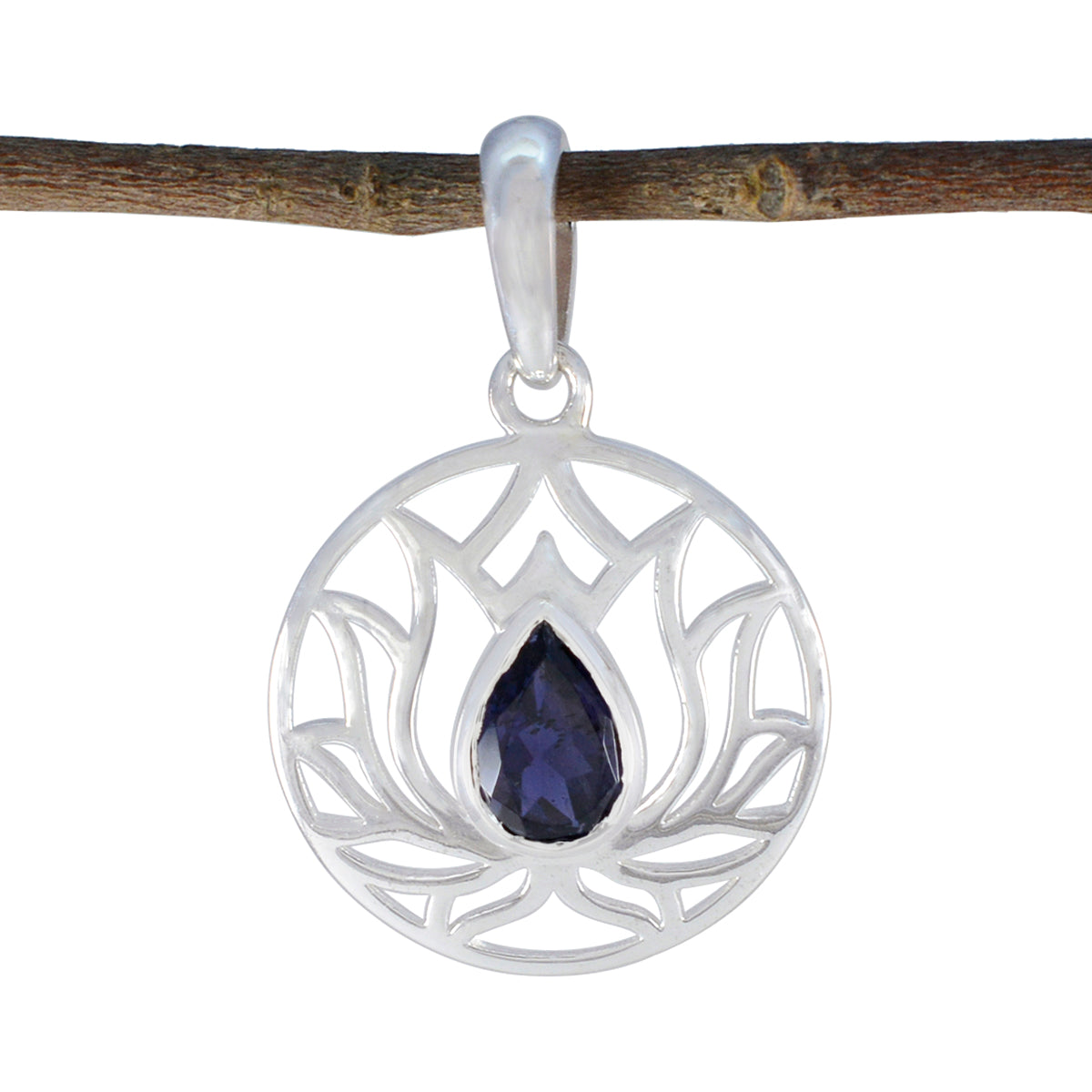Iolite Dainty French 92.5 Silver Solitaire Blue Pendant