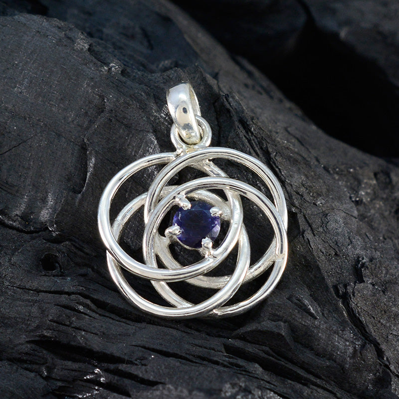 Iolite Delicate French Sterling Silver Solitaire Aaliyah Retro Blue Pendant Jewellery