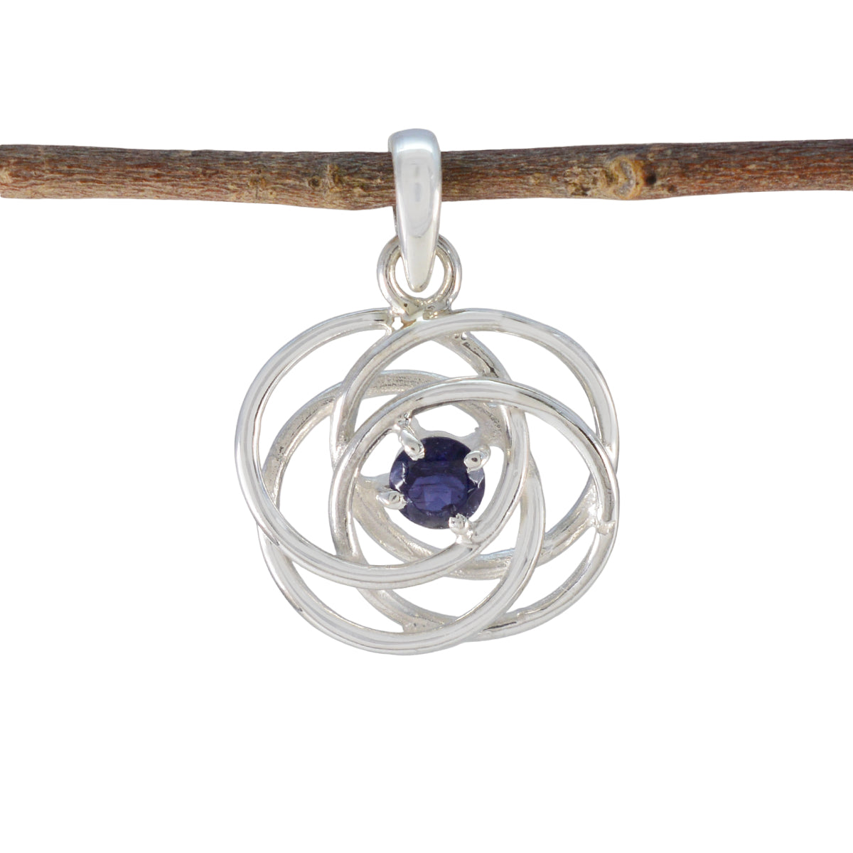 Iolite Delicate French Sterling Silver Solitaire Blue Pendant Image principale du produit