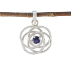 Iolite Delicate French Sterling Silver Solitaire Blue Pendant