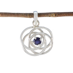 Iolite Delicate French Sterling Silver Solitaire Blue Pendant