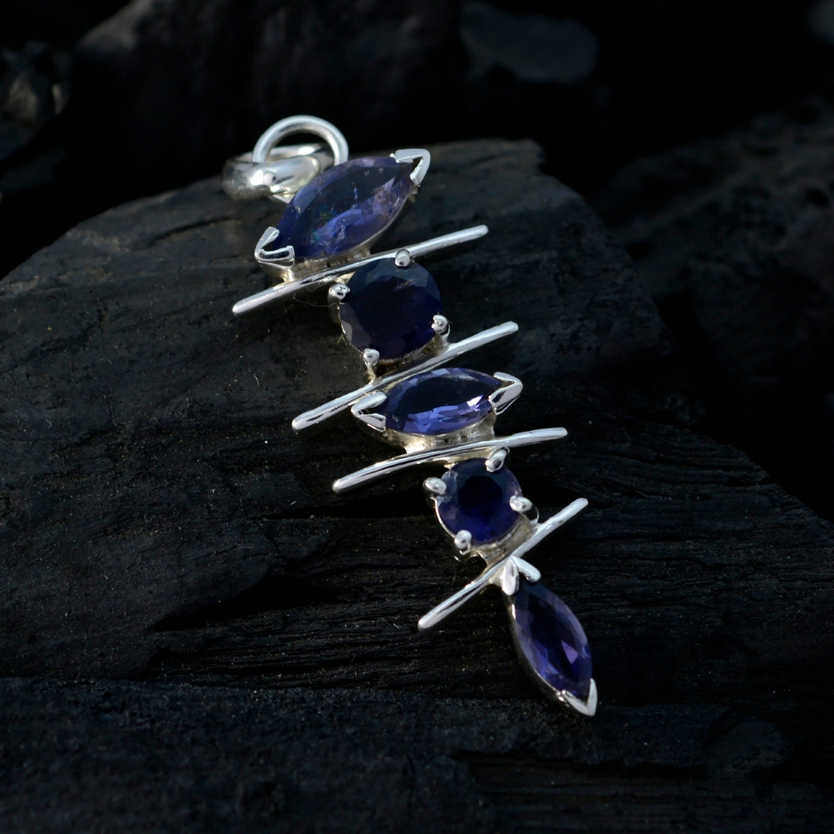 Iolite Fjäderlätt Egyptiskt Sterlingsilver Penta Camilla Cocktailblått Hänge Smycken