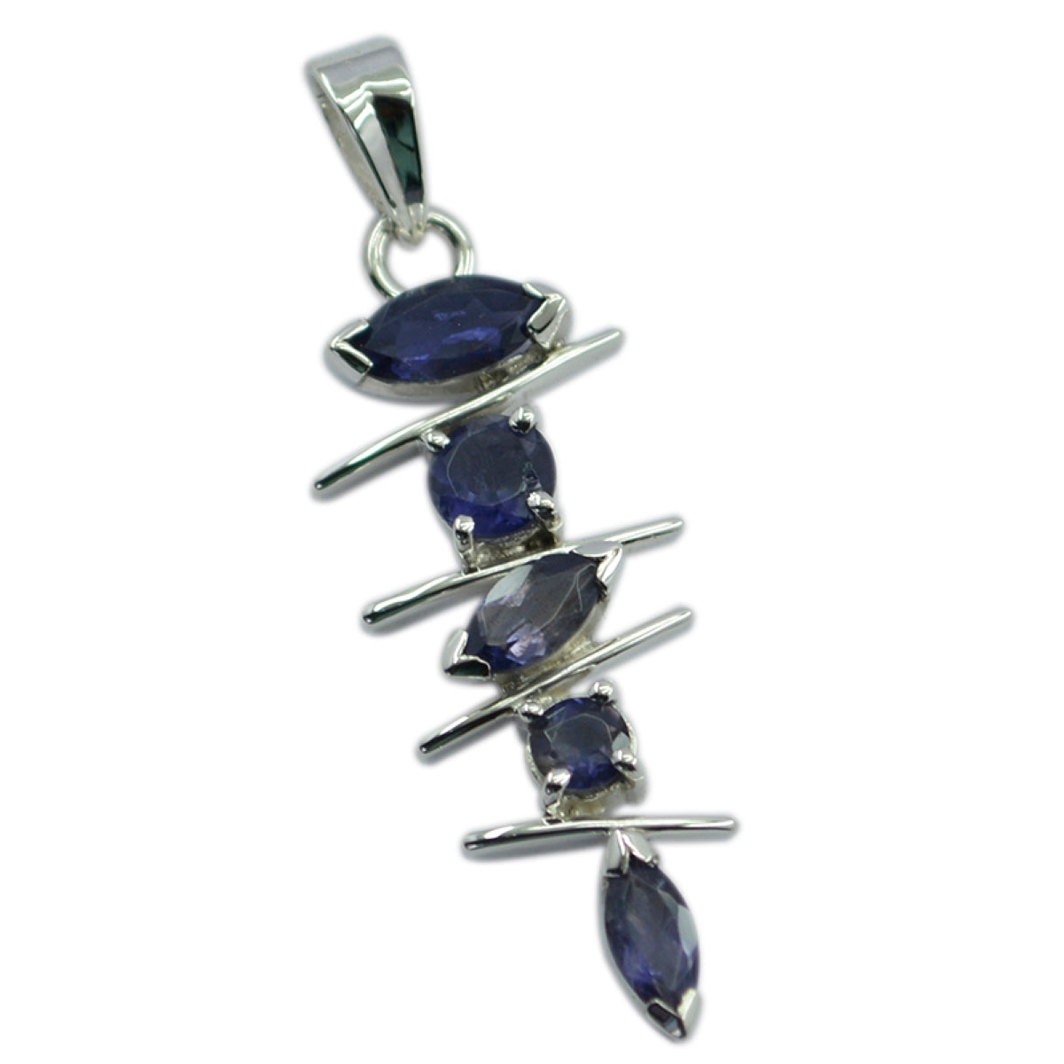 Iolite Fjäderlätt Egyptiskt Sterlingsilver Penta Camilla Cocktailblått Hänge Smycken