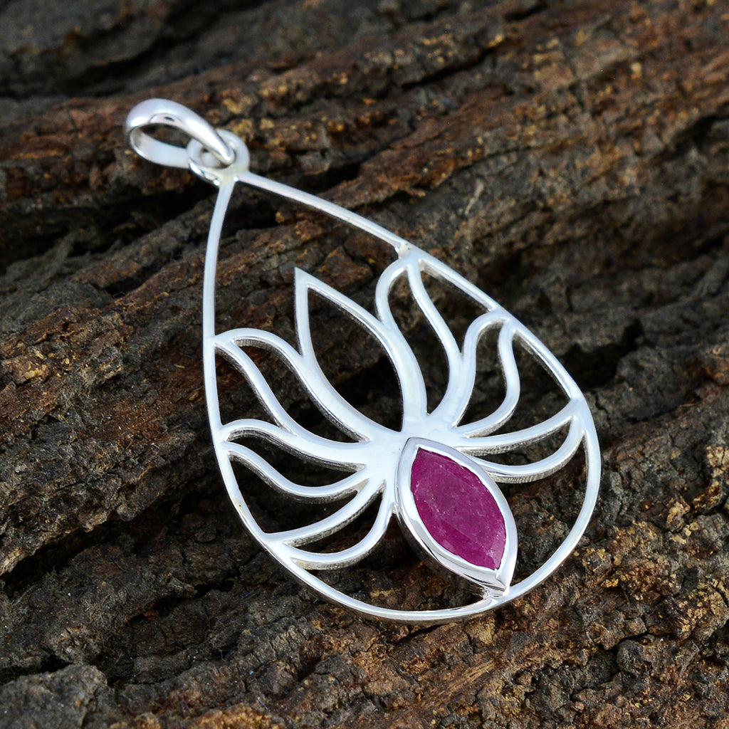 Indian Ruby Dainty Spanish Sterling Silver Solitaire Evelyn Rope-Wire Red Pendant Jewellery