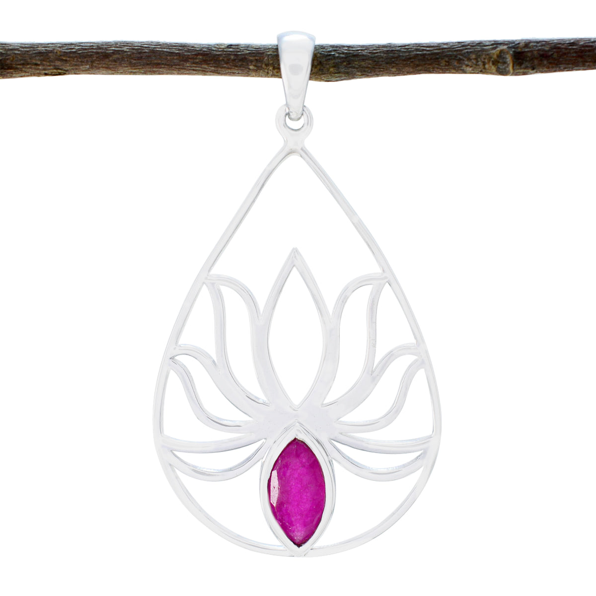 Indian Ruby Dainty Spanish Sterling Silver Solitaire Red Pendant Hoofdafbeelding