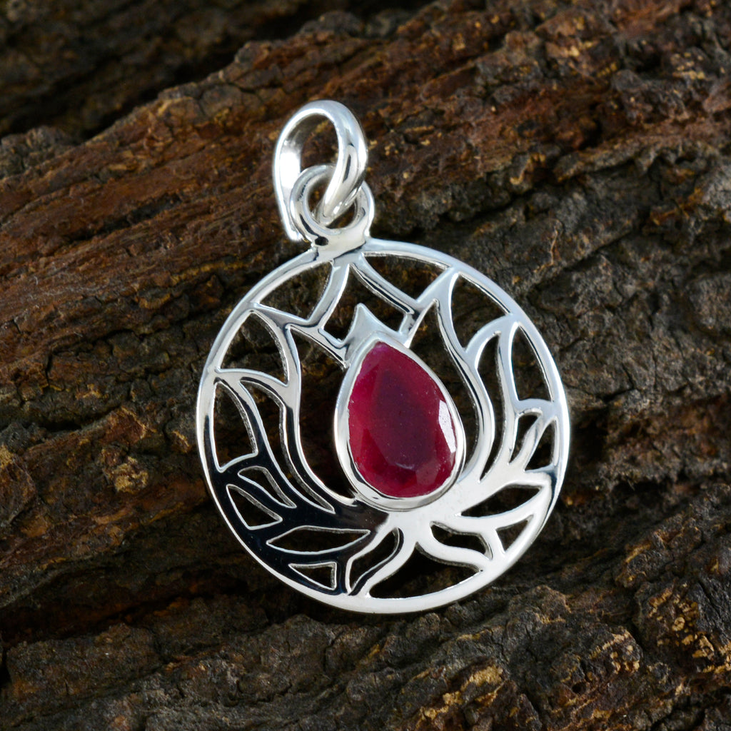 Indian Ruby Dainty German Silver Solitaire Chloe Rope-Wire Red Pendant Jewelry
