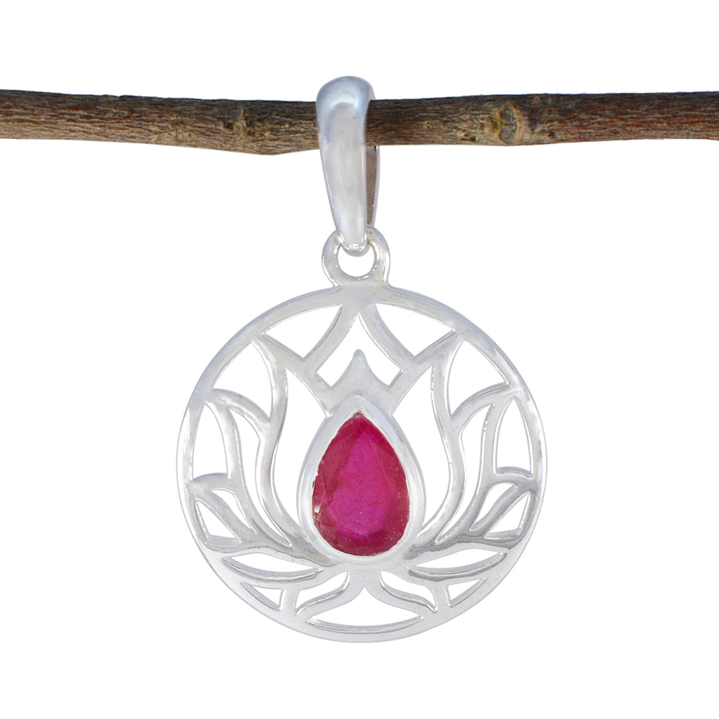 Indian Ruby Dainty German Silver Solitaire Red Pendant