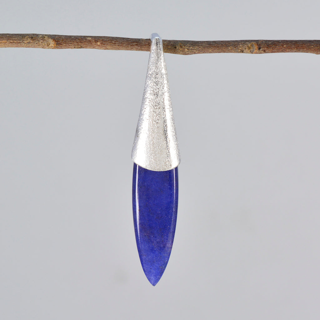 Indian Blue Sapphire Tiny French Sterling Silver Solitaire Autumn Contemporary Blue Pendant Jewellery