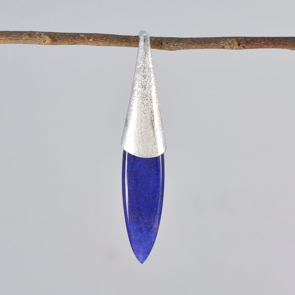 Indian Blue Sapphire Tiny French Sterling Silver Solitaire Autumn Contemporary Blue Pendant Jewellery