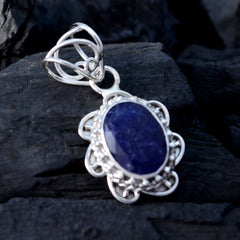 Indian Blue Sapphire Mid-weight Mexican Silver Solitaire Julieta Rope-Wire Blue Pendant Jewelry