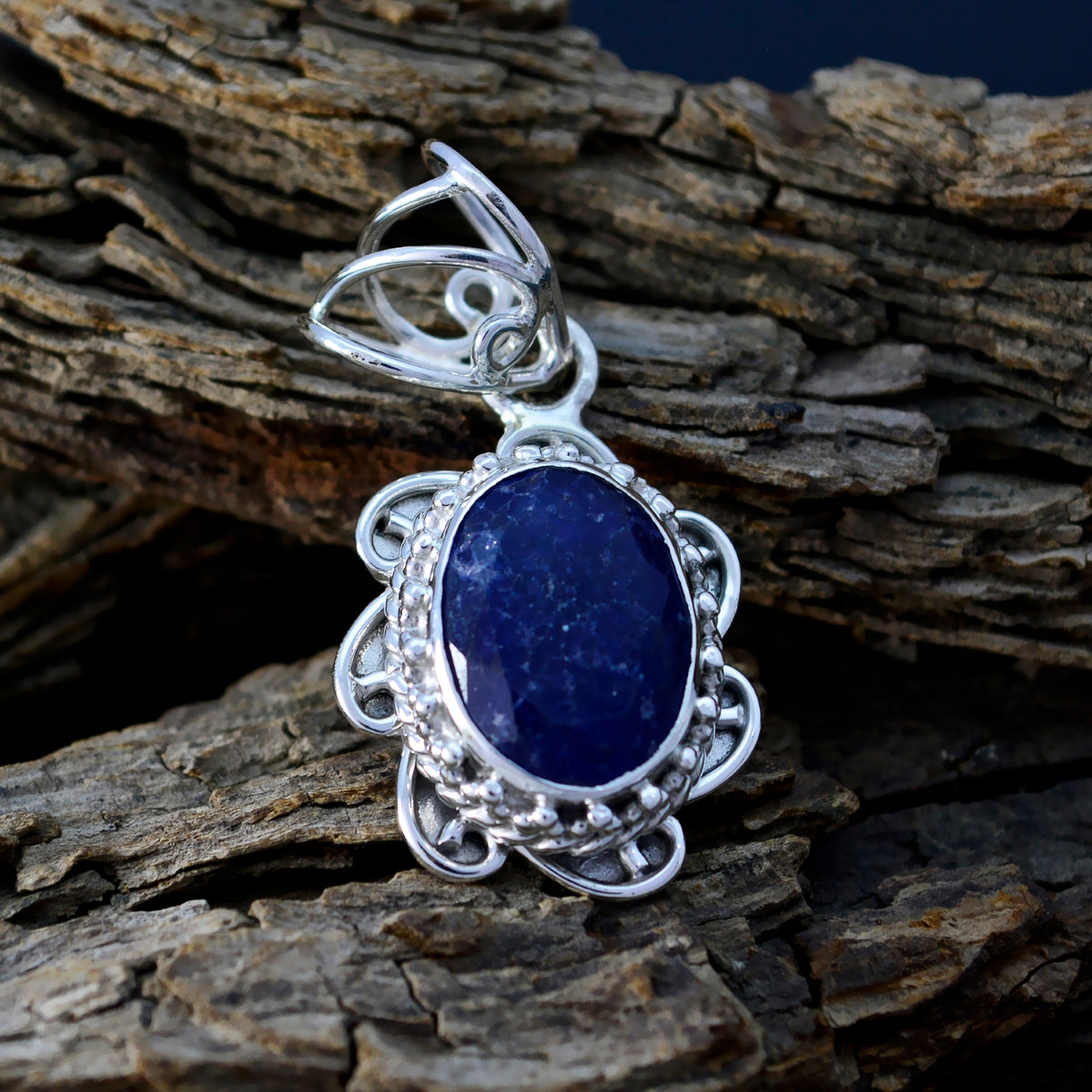 Indian Blue Sapphire Mid-weight Mexican Silver Solitaire Julieta Rope-Wire Blue Pendant Jewelry Secondary image