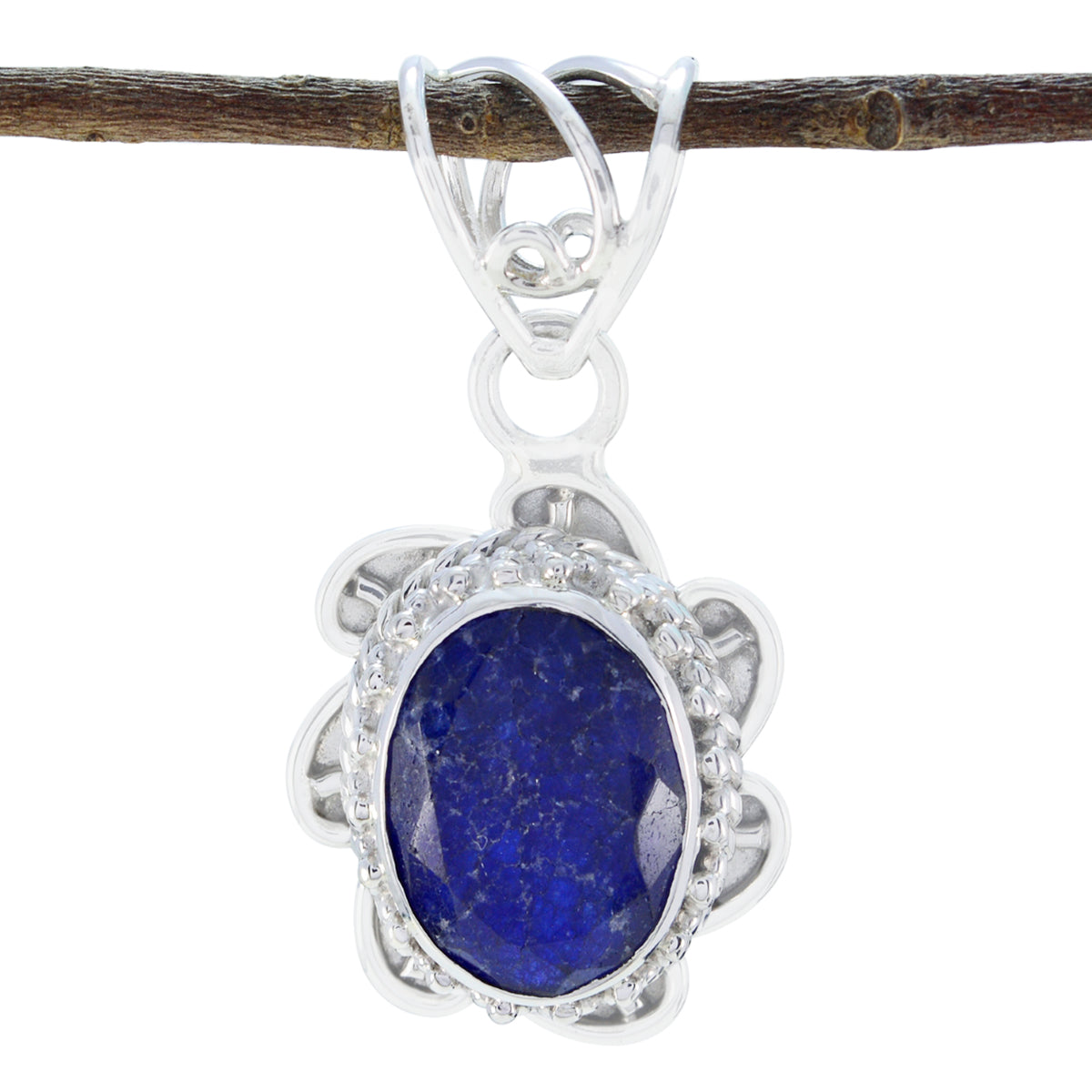 Indian Blue Sapphire Mid-weight Mexican Silver Solitaire Blue Pendant