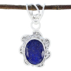 Indian Blue Sapphire Mid-weight Mexican Silver Solitaire Blue Pendant