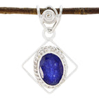 Indian Blue Sapphire Slim Egyptian 92.5 Silver Solitaire Blue Pendant