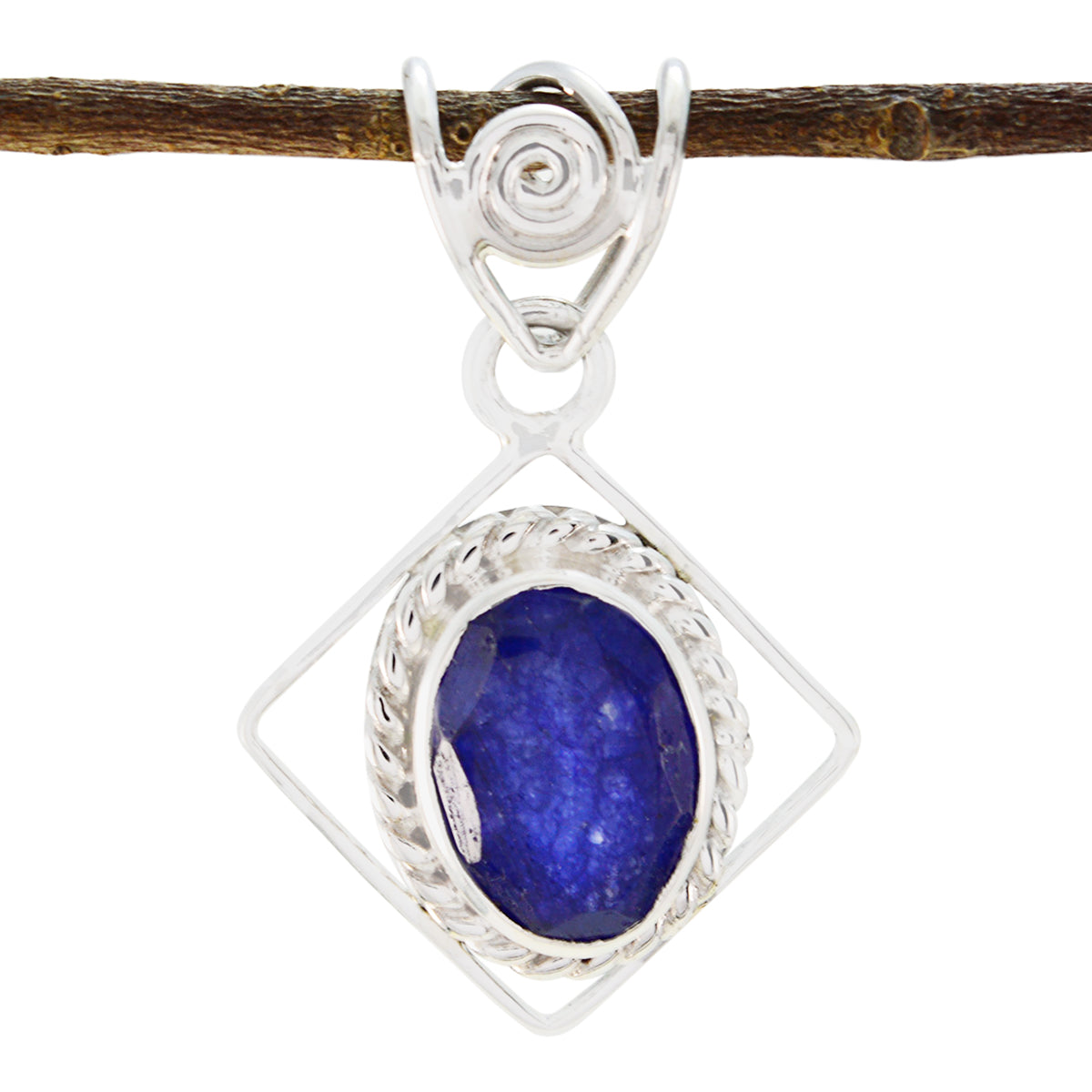 Indian Blue Sapphire Slim Egyptian 92.5 Silver Solitaire Blue Pendant