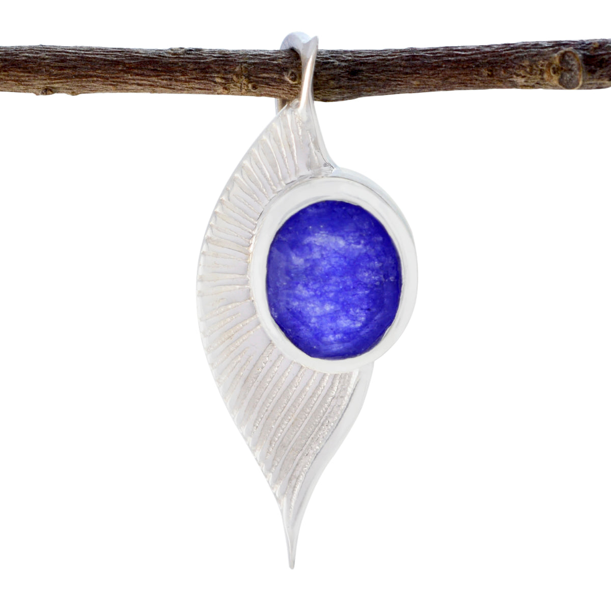 Indian Blue Sapphire Dainty French 92.5 Silver Solitaire Blue Pendant Hoofdafbeelding