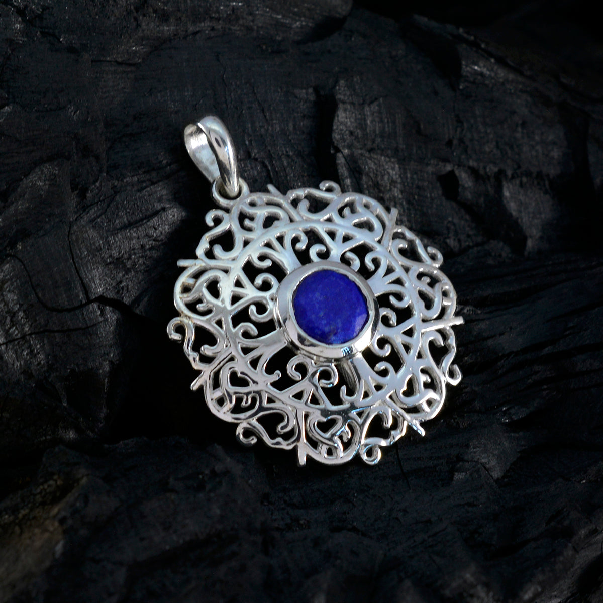 Indian Blue Sapphire Dainty Spanish 925 Silver Solitaire Patricia Filigree Blue Pendant Jewelry