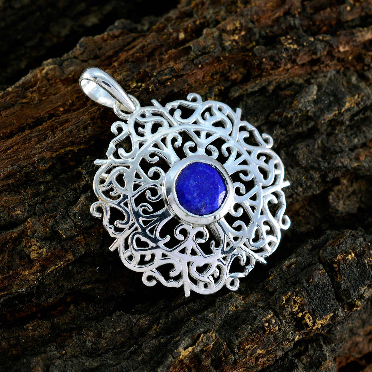 Indian Blue Sapphire Dainty Spanish 925 Silver Solitaire Patricia Filigree Blue Pendant Jewelry