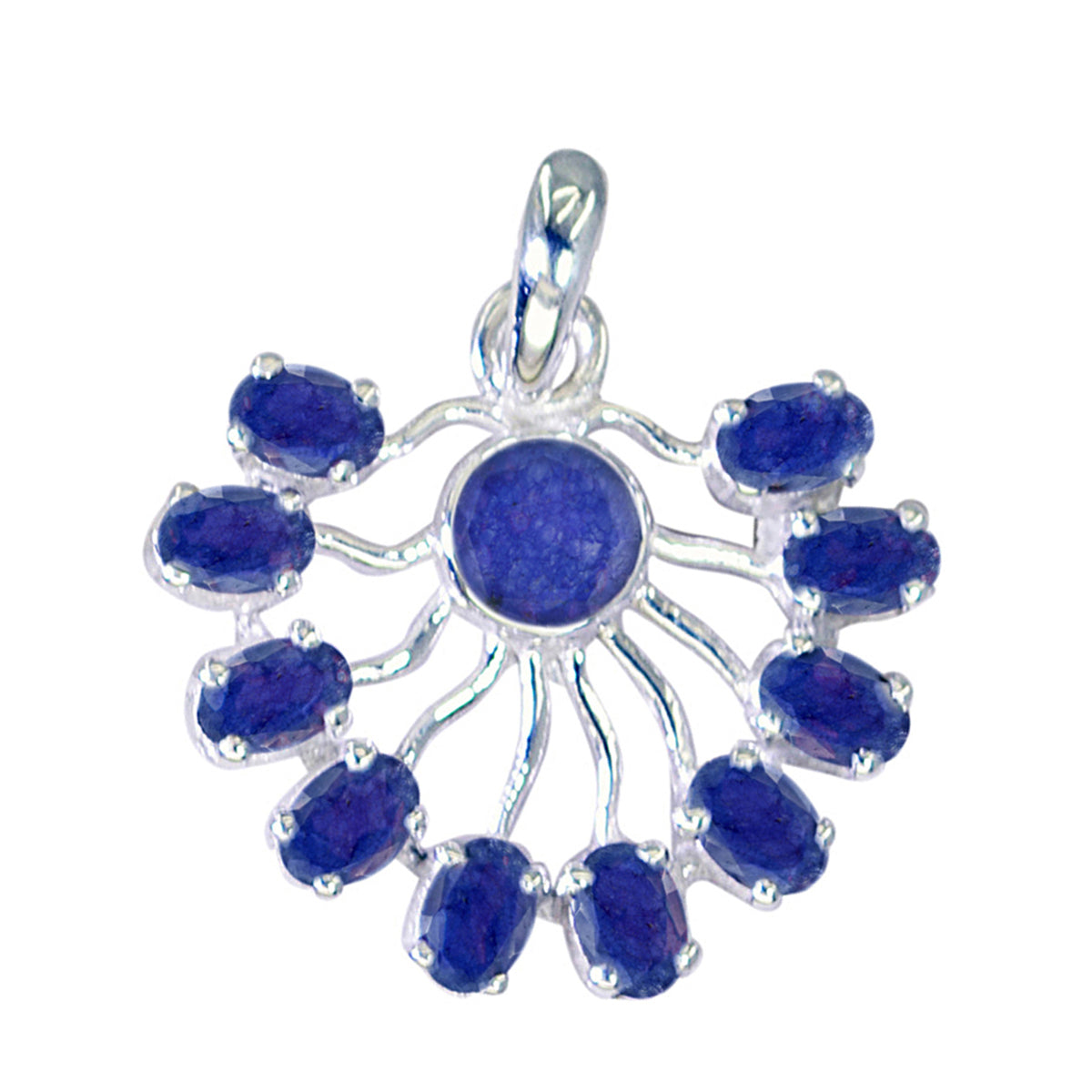 Indian Blue Sapphire Statement Egyptian Sterling Silver multiple Blue Pendant Huvudsaklig produktbild