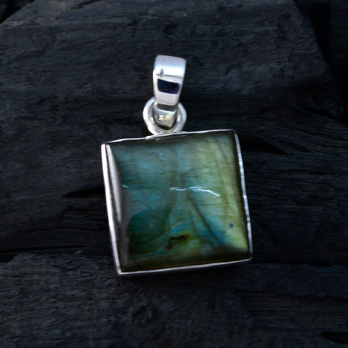 Labradorite Featherlight Russian 92.5 Silver Solitaire Luna Abstract Gray Pendant Jewellery