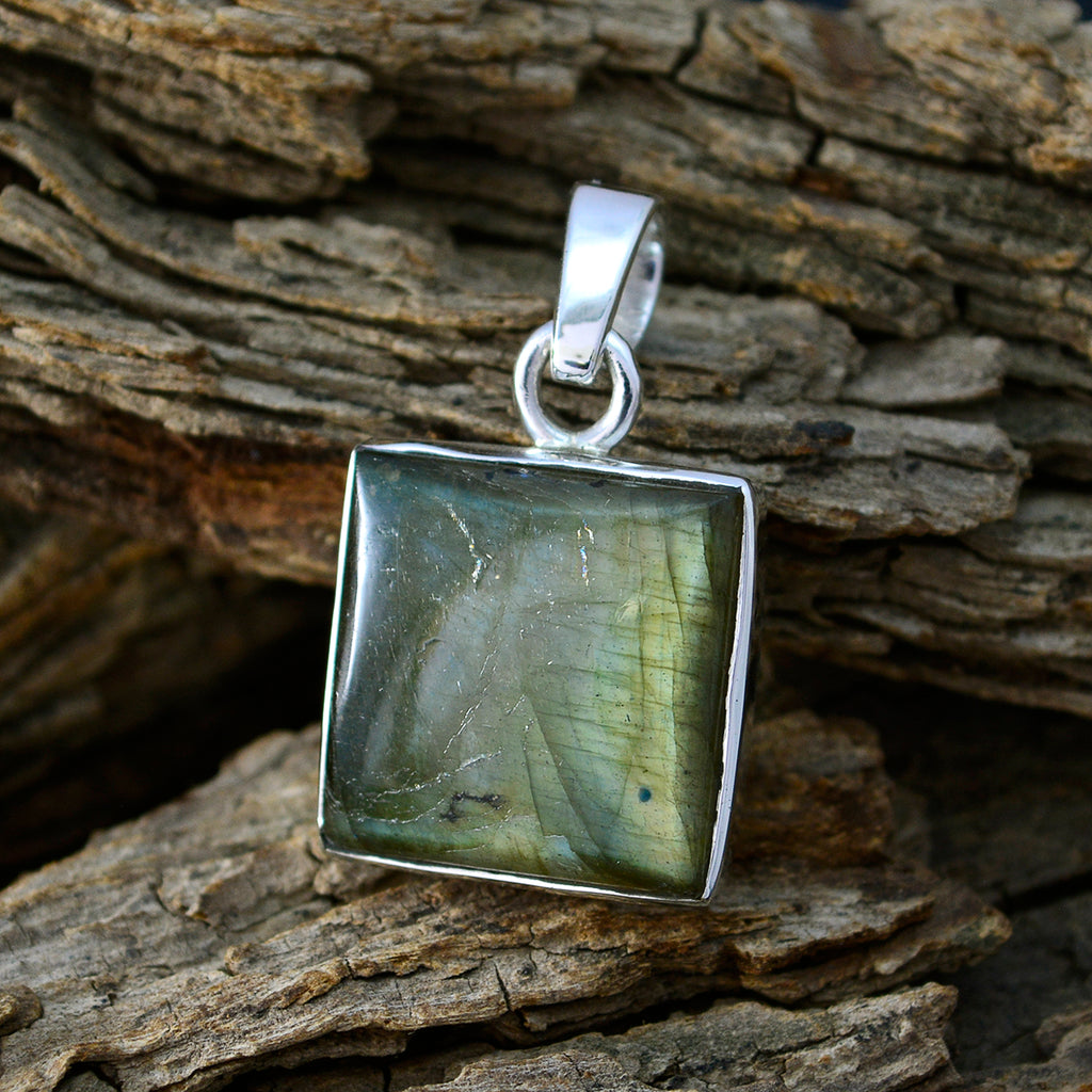 ラブラドライト フェザーライト ロシア産 92.5% シルバー ソリティア ルナ アブストラクト グレー ペンダント ジュエリー