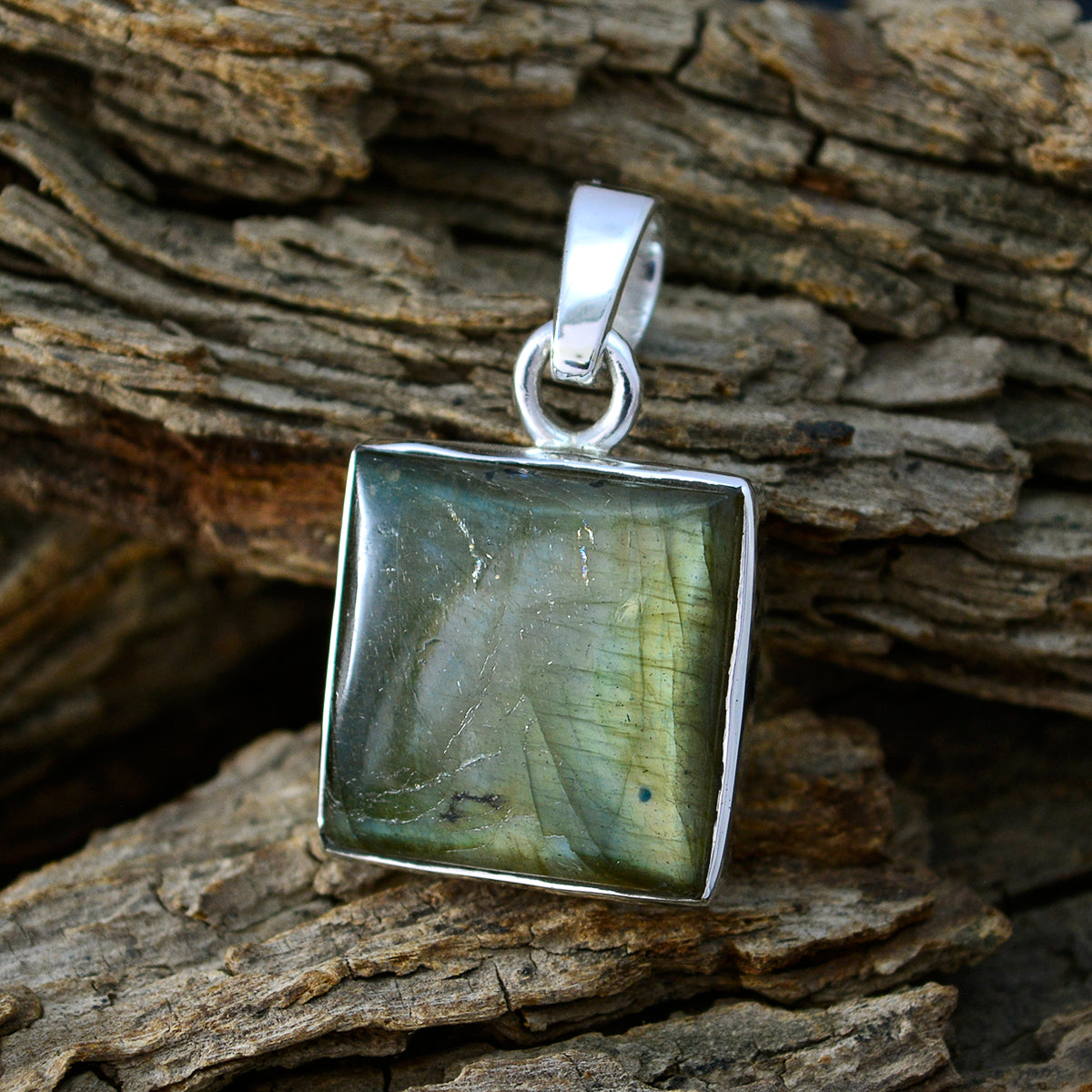 Labradorite Featherlight Russian 92.5 Silver Solitaire Luna Abstract Gray Pendant Jewellery
