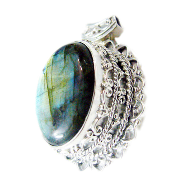 Labradorite Statement Latin American 925 Silver Solitaire Grey Pendant
