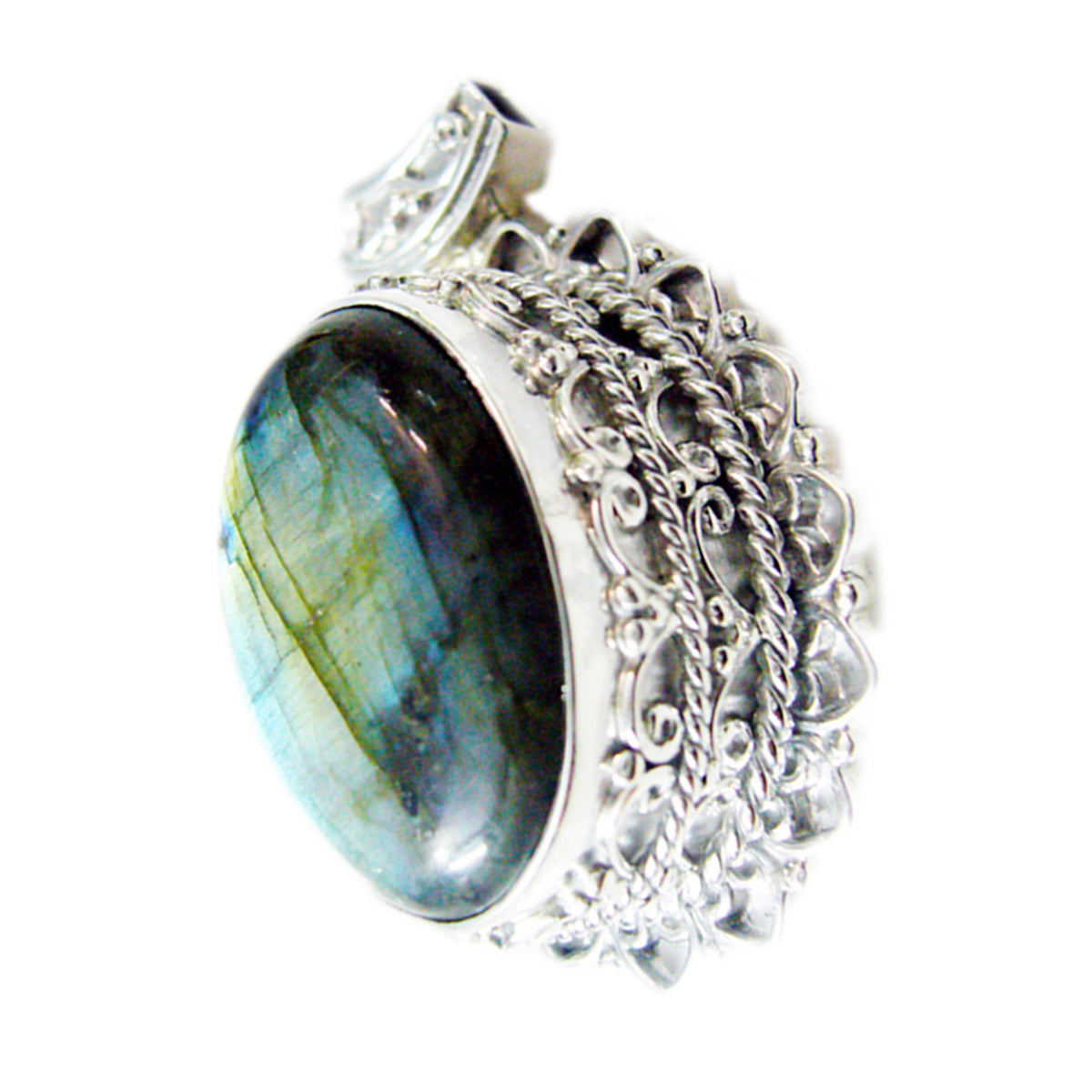 Labradorit Statement Latinamerikansk 925 Silver Solitaire Zoe Rep-Tråd Grå Hängsmycken Huvudsaklig produktbild